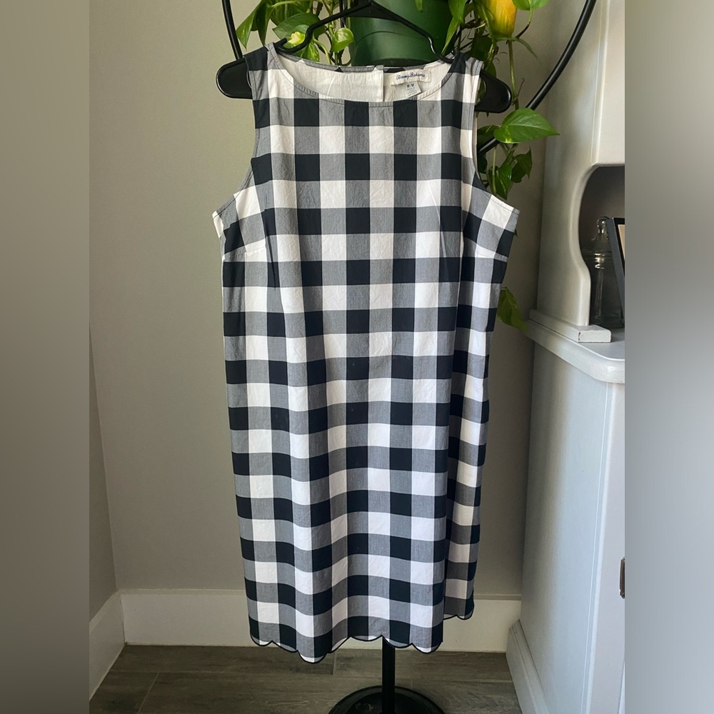 Tommy Bahama Gingham Gables Black & White Checked Sheath Dress Med